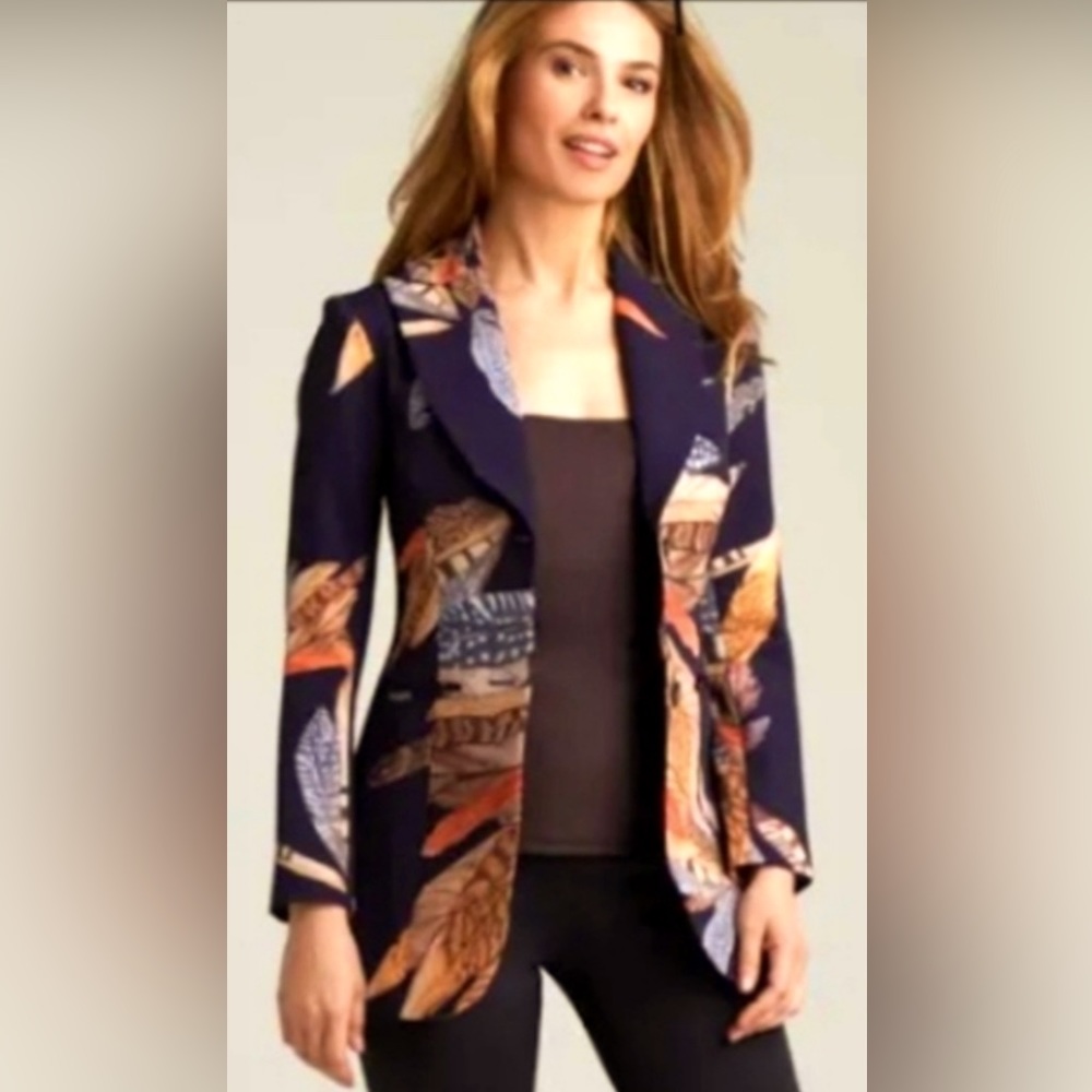🪶 Beautiful [$825] AVA Ala Von Auersperg Long Blazer feather print in Blue 🪶